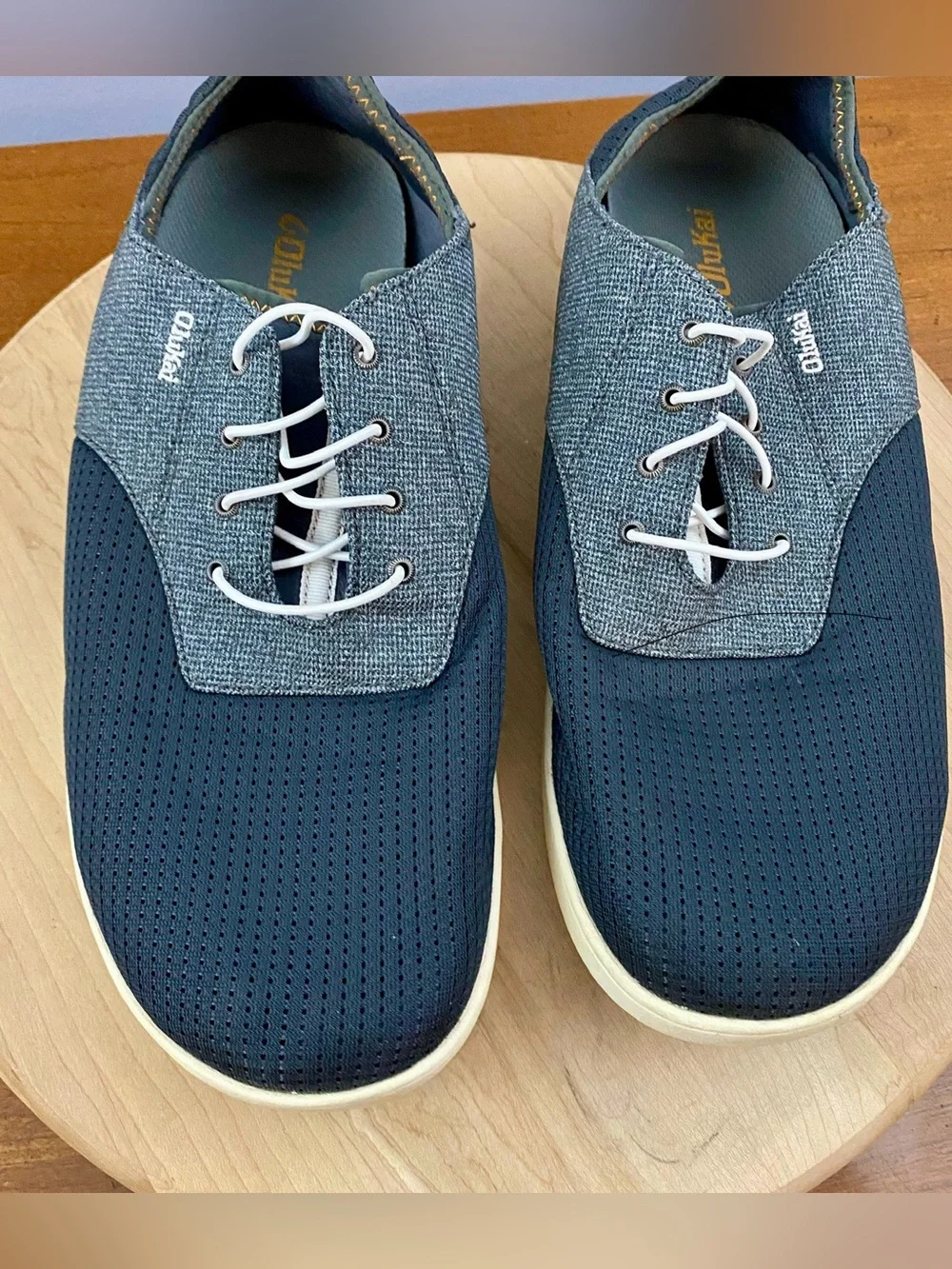 Olukai Nohea Moku Men’s No Tie Boat Shoes Black Grey Mens 13 Outdoors Breathable